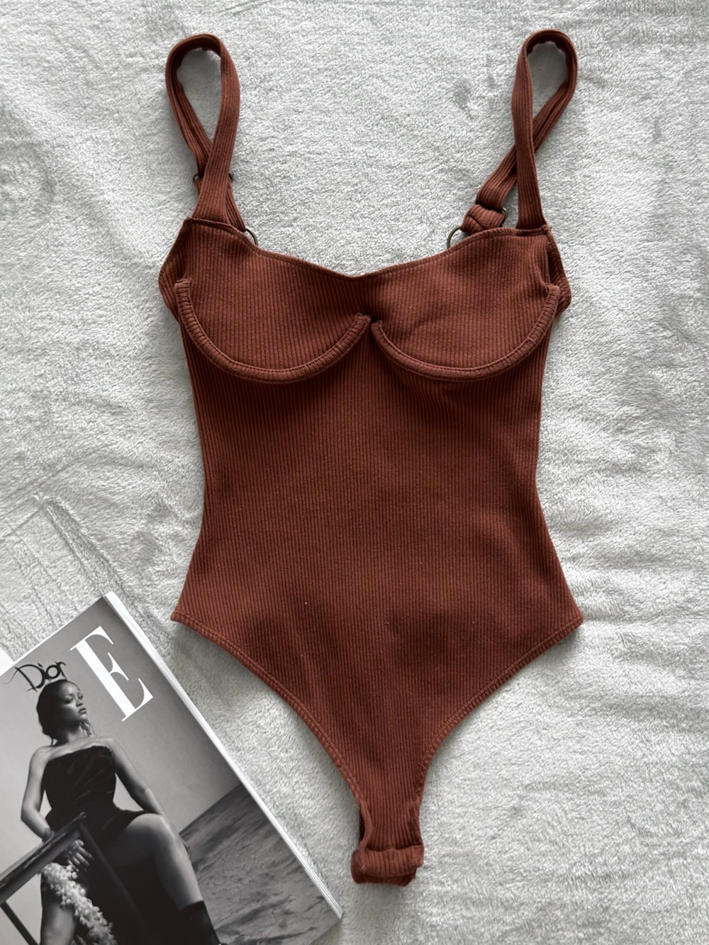 Free People Brown Ribbed Underwire Bodysuit